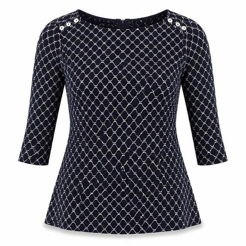 Adini Womens Blue Geometric Cotton Tunic Blouse Size M Boat Neck