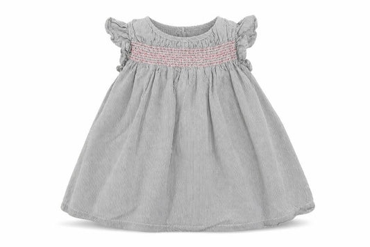 Front view of French Connection girls’ grey striped cotton a-line, size 18, months round neck button