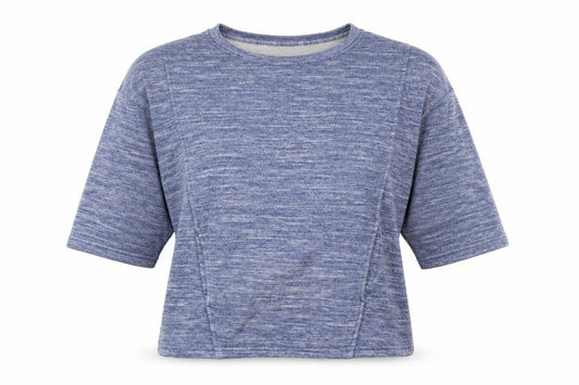 Front view of F&F women’s blue boat neck polyester jumper, size UK 14