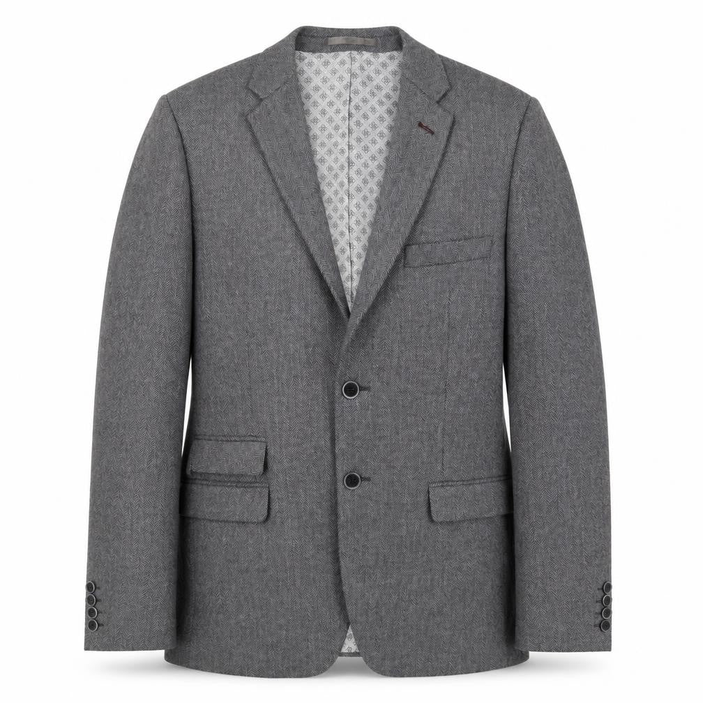 Front view of Racing Green men’s grey wool jacket suit jacket, size 42