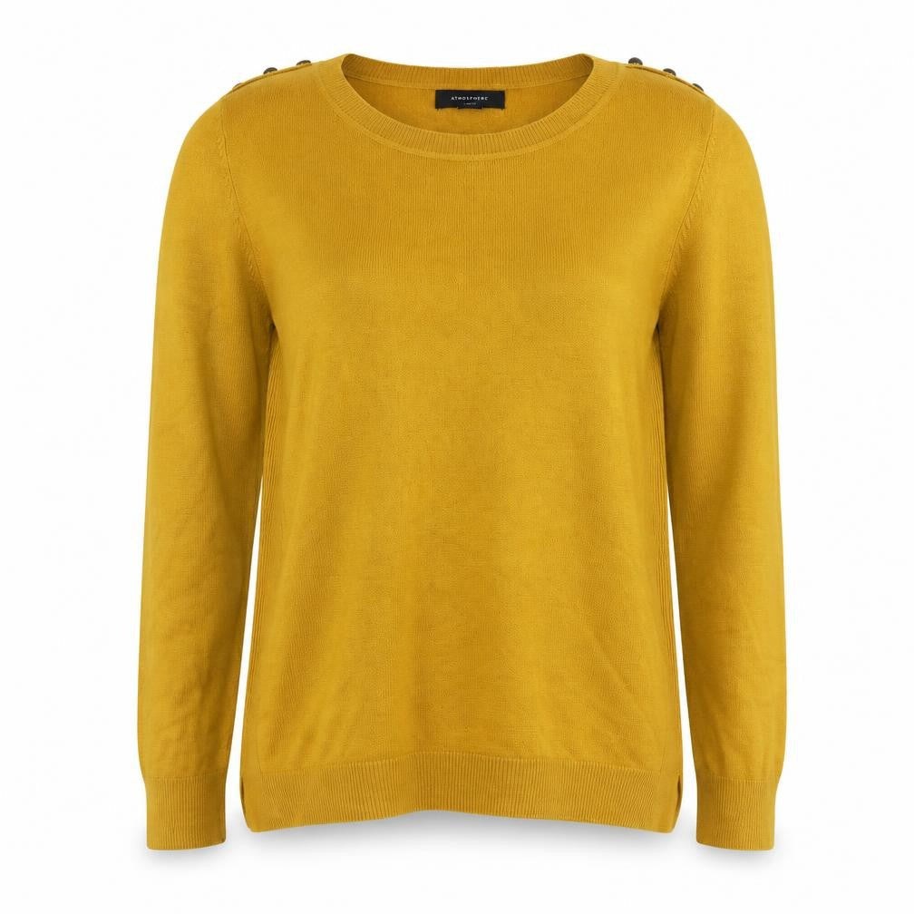 Front view of Atmosphere women’s orange round neck acrylic jumper, size UK 14