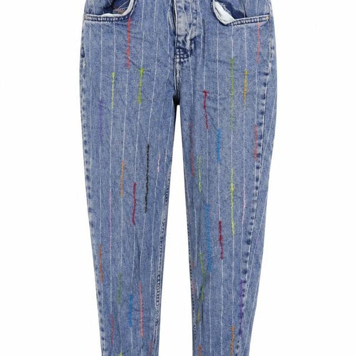 Denim & Co. Womens Blue Striped Cotton Mom Jeans Size 6 L21 in Regular Zip