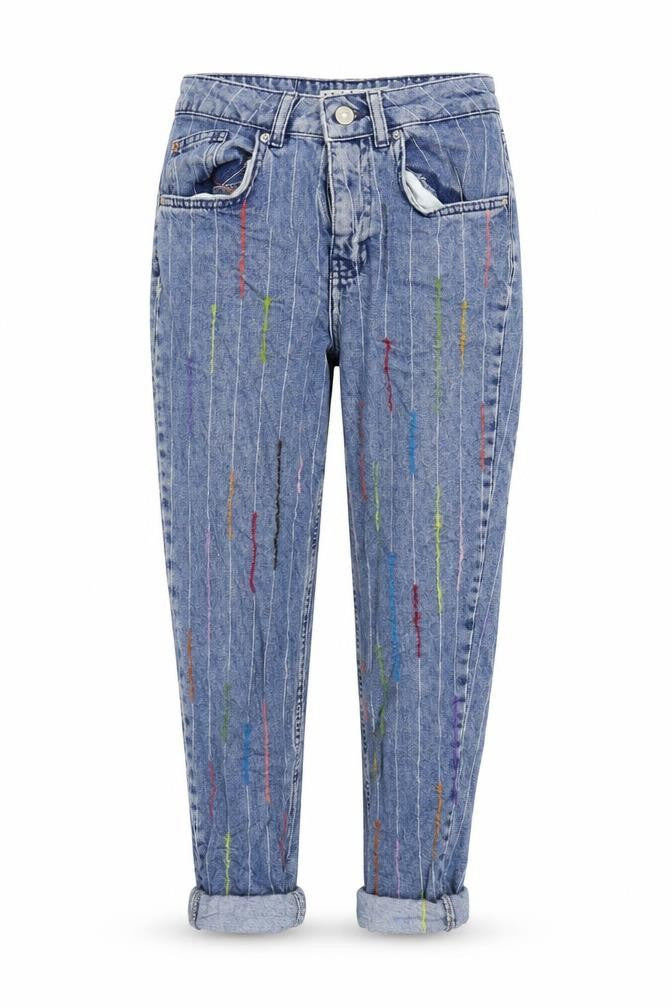 Denim & Co. Womens Blue Striped Cotton Mom Jeans Size 6 L21 in Regular Zip