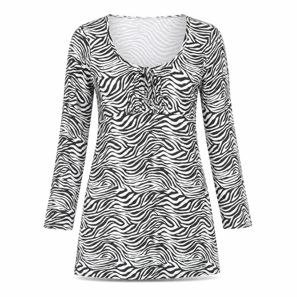 Wednesdays Girl Womens White Animal Print Polyester A-Line Size M Scoop Neck Pullover
