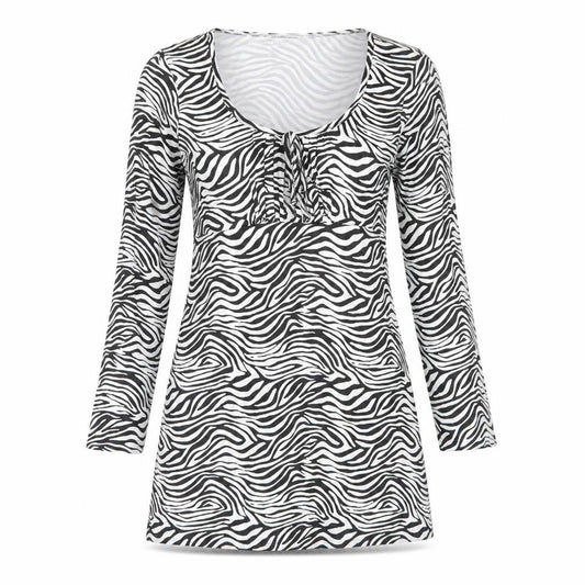 Front view of Wednesdays Girl women’s white animal print polyester a-line, size M, scoop neck pullover