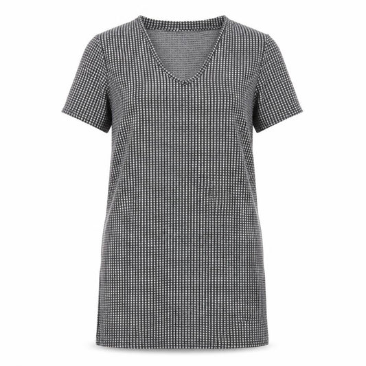Front view of Matalan women’s grey plaid polyester a-line, size UK 12, v-neck pullover