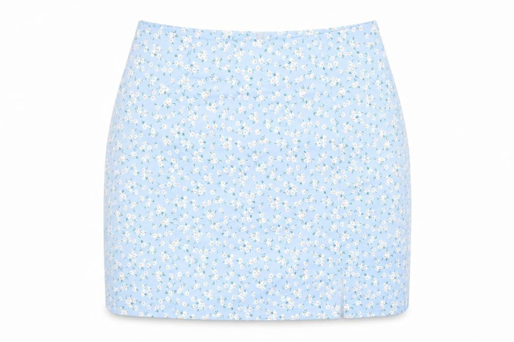 Front view of ROMWE women’s blue check polyester a-line skirt, size M, zip