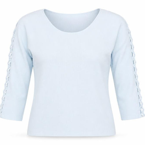 Roman Womens Blue Viscose Basic T-Shirt Size S Round Neck - Cut out sleeves