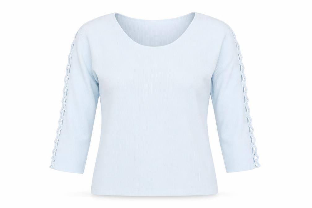 Roman Womens Blue Viscose Basic T-Shirt Size S Round Neck - Cut out sleeves
