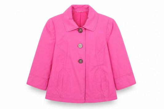 Front view of Marks & Spencer women’s pink jacket, size UK 14, button