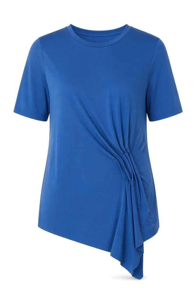 Front view of Marks & Spencer women’s blue polyester basic t-shirt, size UK 8, round neck