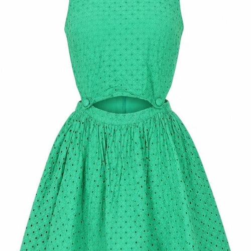 Topshop Womens Green Cotton Fit & Flare Size 10 Scoop Neck Zip - Cut out detail