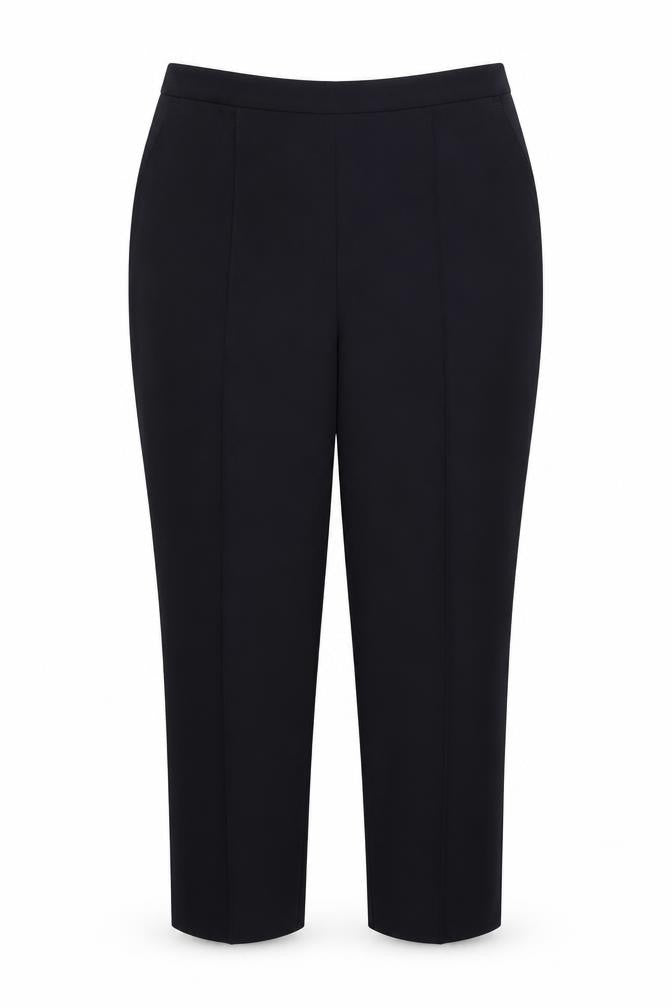 Front view of ISLE Collection women’s blue polyester trousers, size UK 16, 23.5-inch leg regular