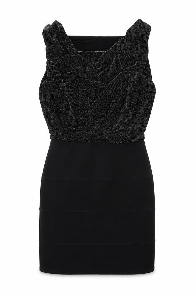 Front view of Urban Bliss women’s black nylon bodycon, size UK 8, cowl neck pullover