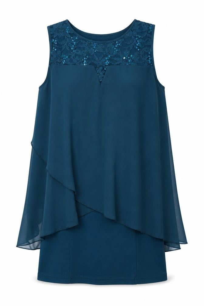 Body Flirt Womens Blue Polyester Sheath Size M Round Neck Pullover - Lace Detail