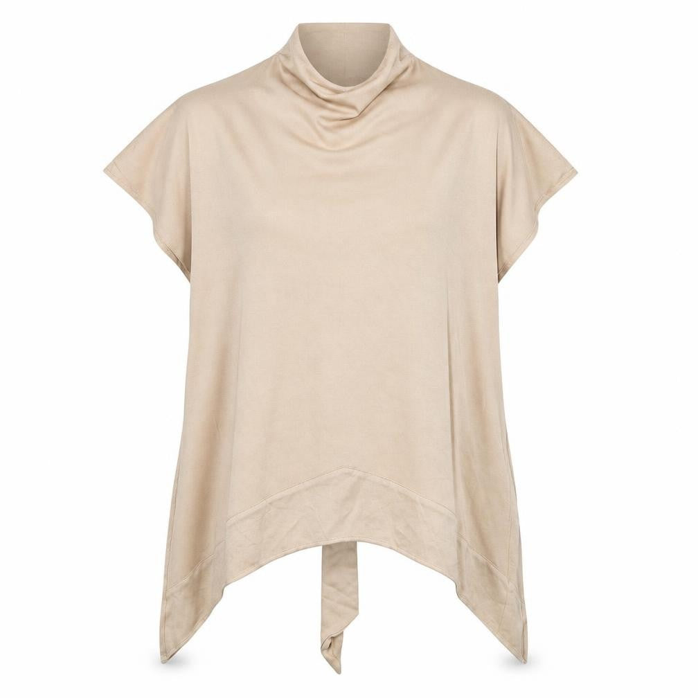 Front view of H&M women’s beige viscose tunic blouse, size XS, high neck