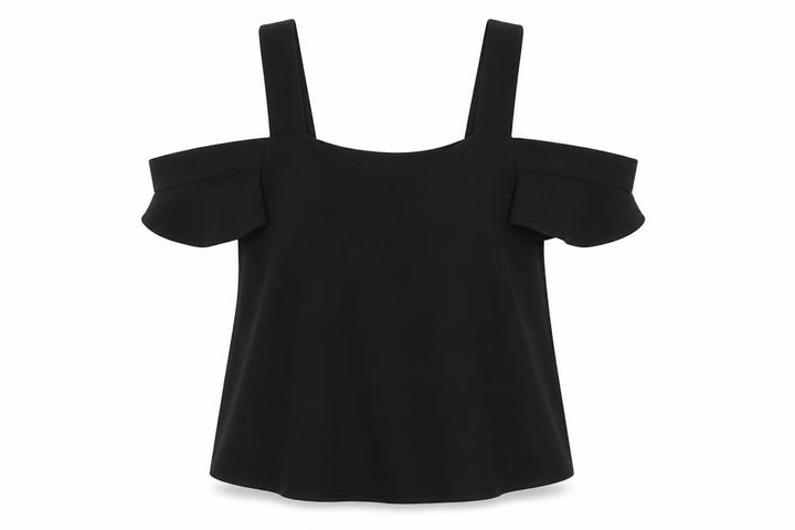 Topshop Womens Black Polyester Basic Blouse Size 6 V-Neck - Cold Shoulder Detail