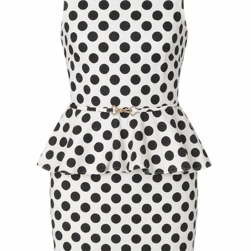Primark Womens White Polka Dot Polyester Pencil Dress Size 8 Round Neck Zip