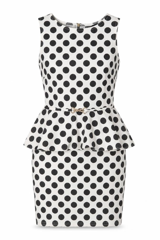Primark Womens White Polka Dot Polyester Pencil Dress Size 8 Round Neck Zip