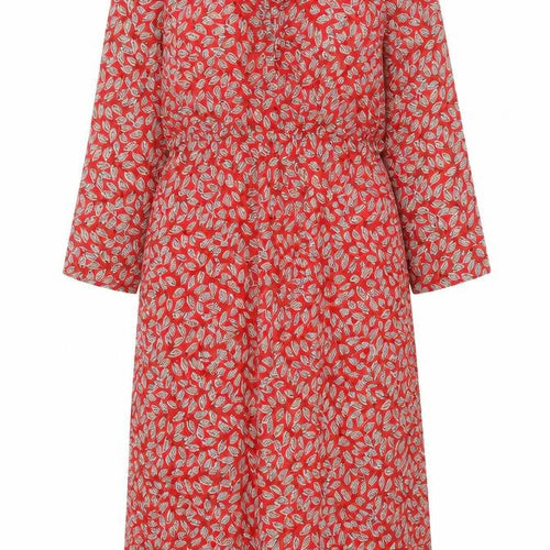 Sheilay Womens Red Floral Polyester Fit & Flare Size S Round Neck Tie