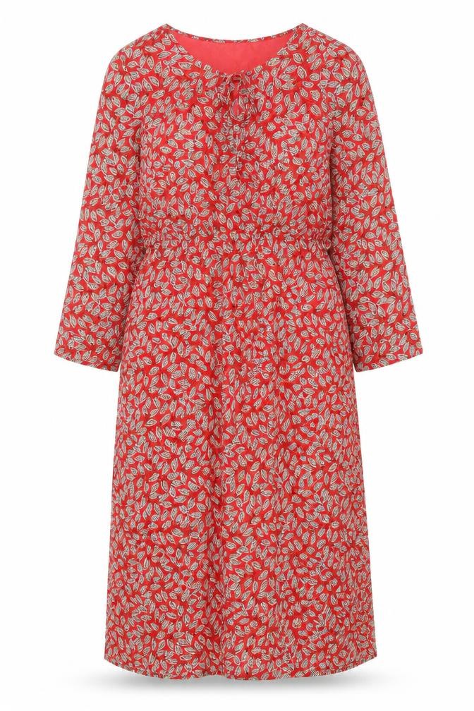 Sheilay Womens Red Floral Polyester Fit & Flare Size S Round Neck Tie