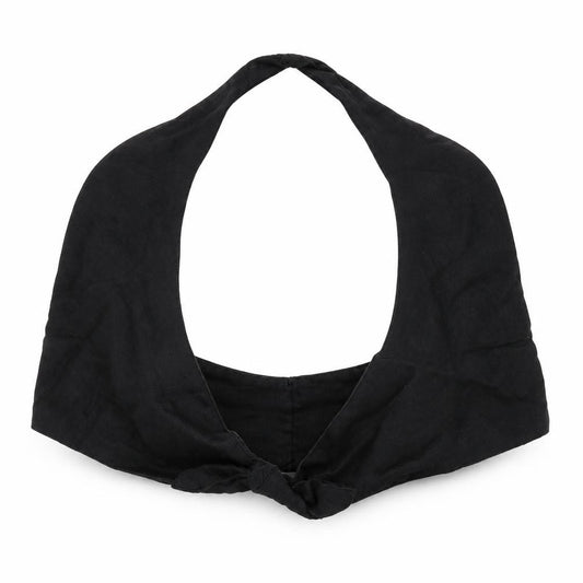 Front view of Zara women’s black linen cropped tank, size S, halter - bralette