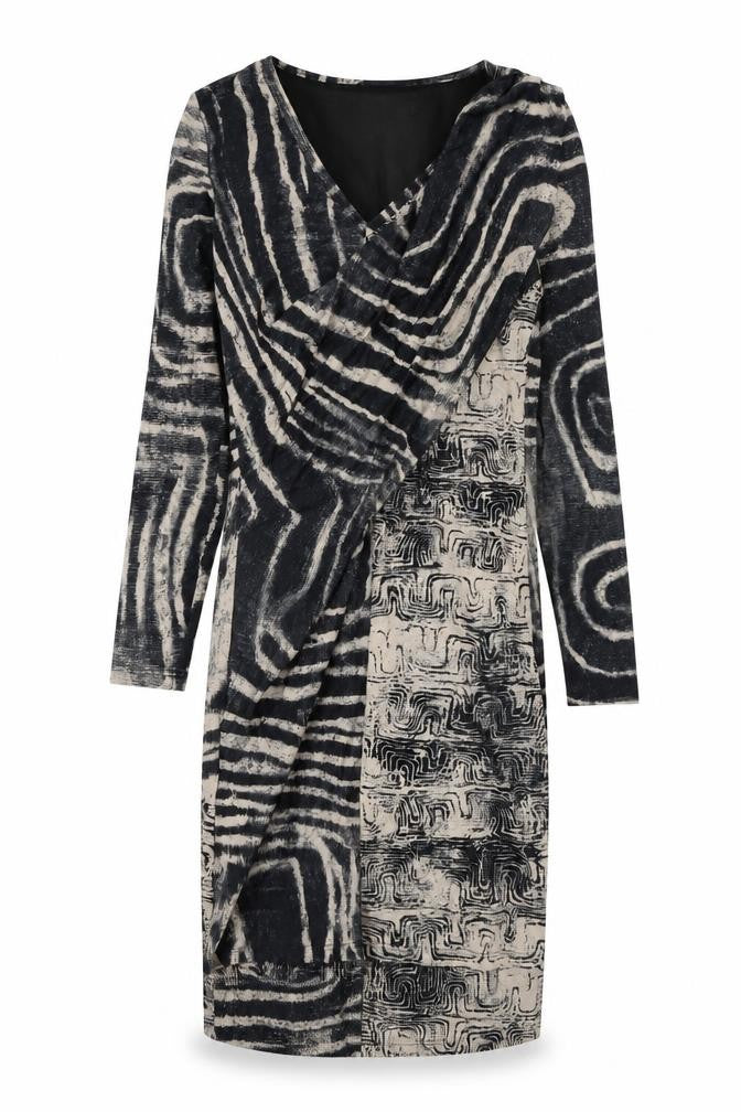 Ariana Womens Beige Geometric Viscose Pencil Dress Size S V-Neck Pullover