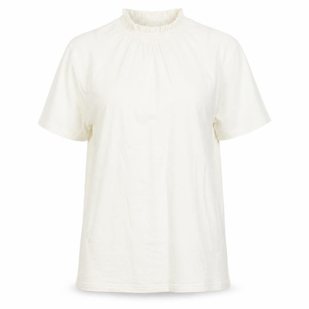 Front view of Damart women’s ivory viscose basic t-shirt, size UK 10, halter