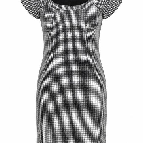 Roman Womens Black Houndstooth Acrylic Pencil Dress Size S Scoop Neck Pullover