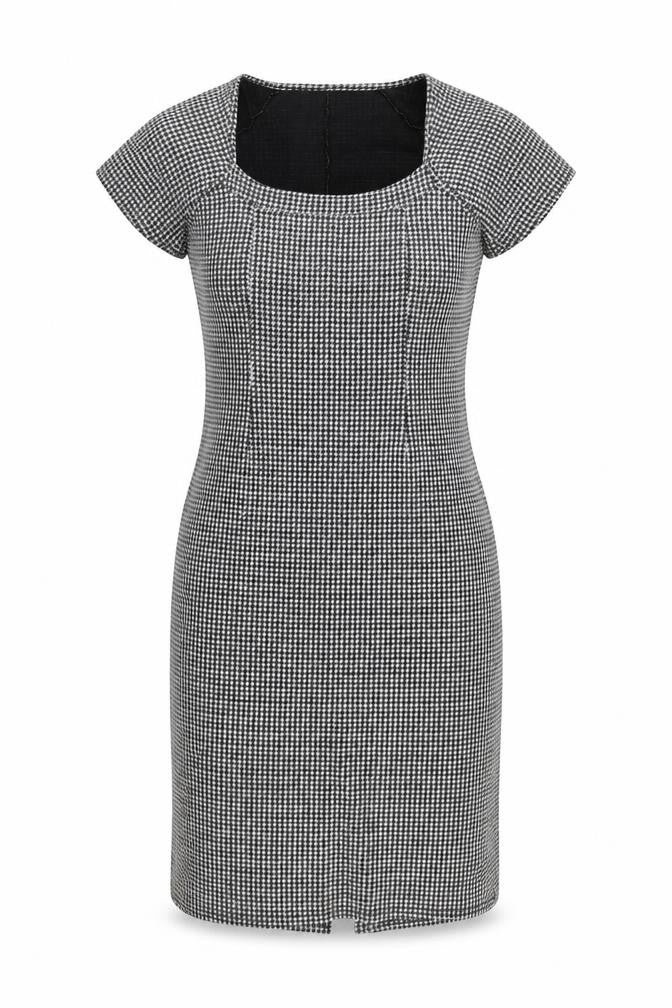 Roman Womens Black Houndstooth Acrylic Pencil Dress Size S Scoop Neck Pullover