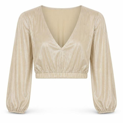 Club London Womens Gold Polyester Cropped Blouse Size 12 V-Neck
