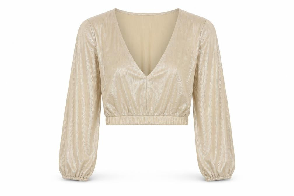 Club London Womens Gold Polyester Cropped Blouse Size 12 V-Neck