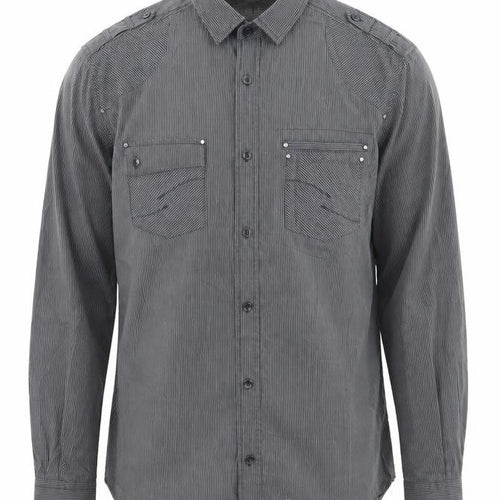 Next Mens Grey Striped Cotton Button-Up Size M Collared Button
