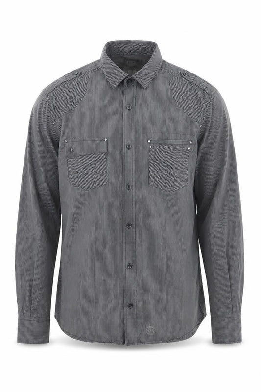 Next Mens Grey Striped Cotton Button-Up Size M Collared Button