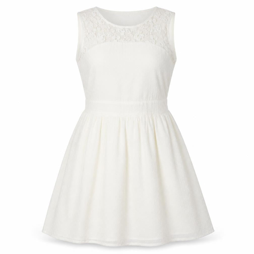 Front view of Vera Moda women’s ivory polyester fit & flare, size L, round neck zip
