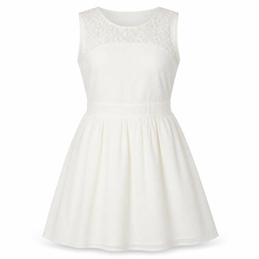 Front view of Vera Moda women’s ivory polyester fit & flare, size L, round neck zip