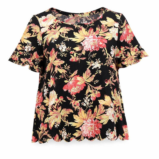 Front view of Topshop women’s multicoloured floral polyester basic blouse, size UK 10, round neck