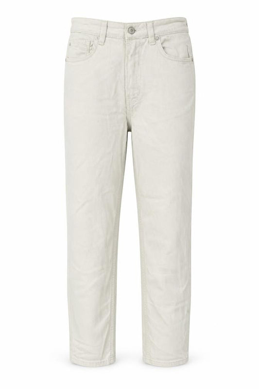 Front view of Stradivarius women’s ivory cotton mom jeans, size UK 10, 26-inch leg regular zip