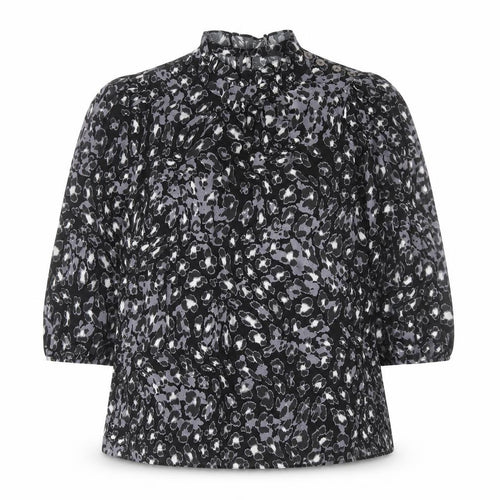 Marks and Spencer Womens Black Animal Print Viscose Basic Blouse Size 10 Round Neck - Leopard Print