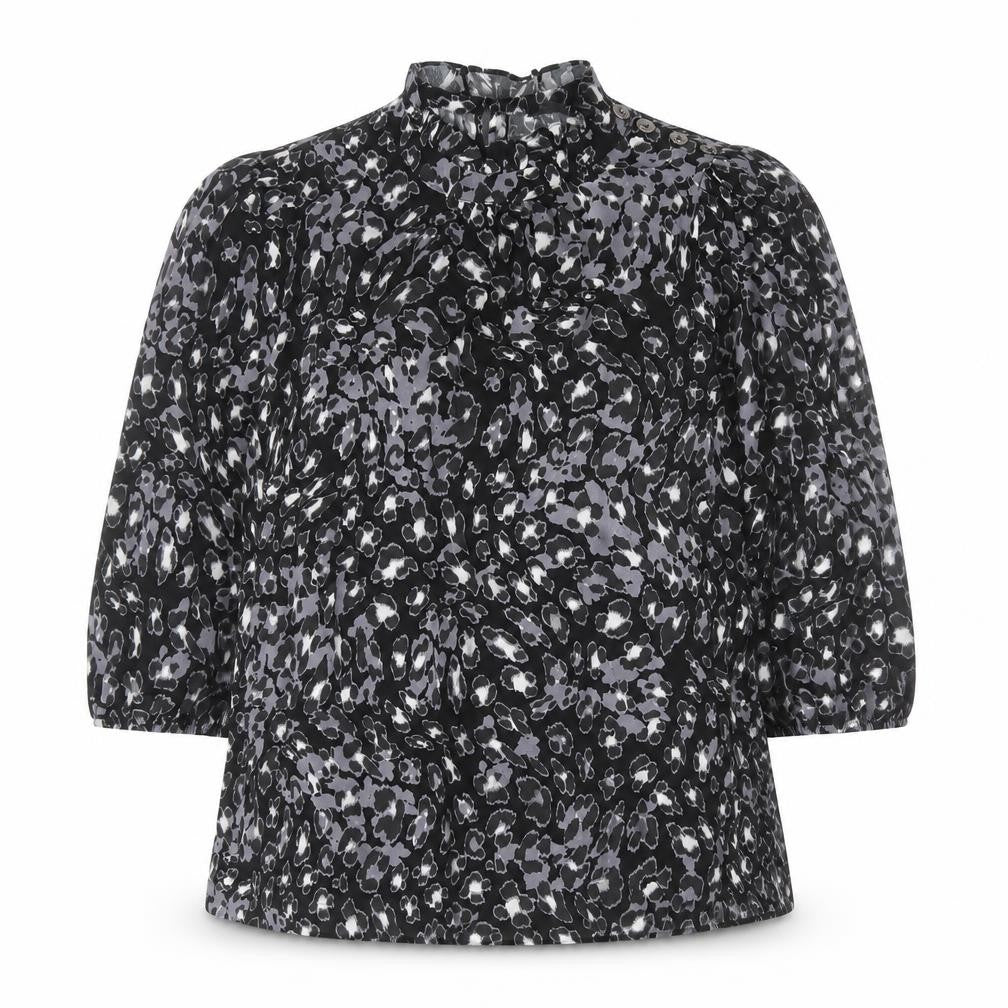 Marks and Spencer Womens Black Animal Print Viscose Basic Blouse Size 10 Round Neck - Leopard Print