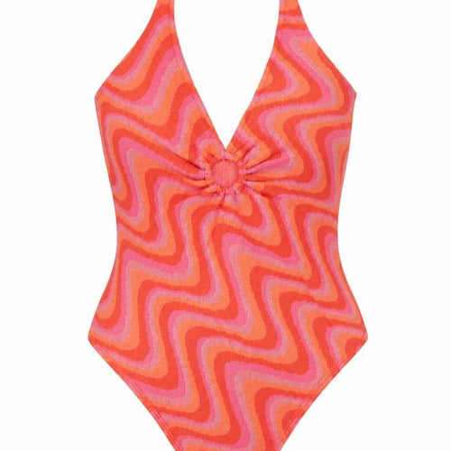 Zara Womens Pink Geometric Cotton Bodysuit One-Piece Size XL Zip - Cut Out Detail