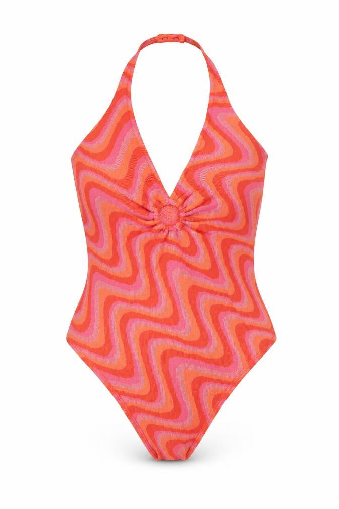 Zara Womens Pink Geometric Cotton Bodysuit One-Piece Size XL Zip - Cut Out Detail