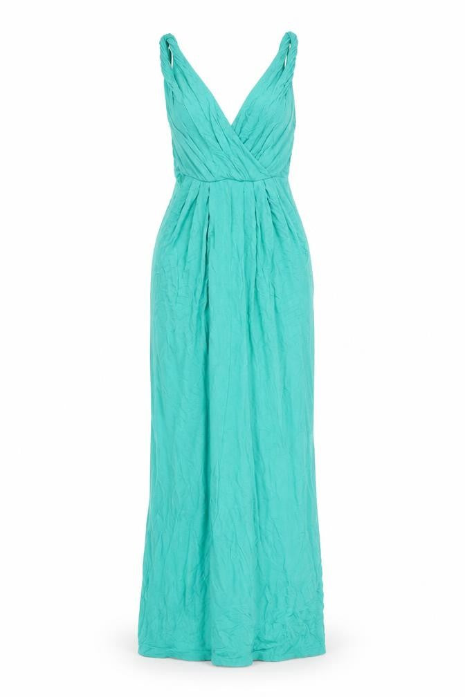 Front view of Geri by NEXT women’s green viscose maxi, size UK 8, v-neck pullover