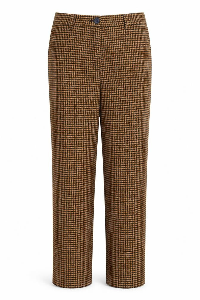 Mona Womens Yellow Herringbone Cotton Trousers Size 12 L29 in Regular Zip