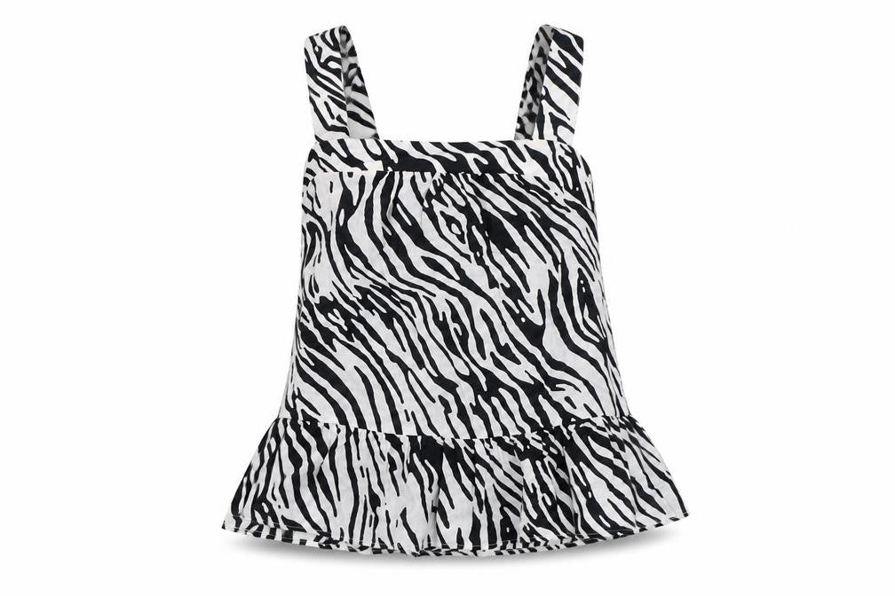 Marks and Spencer Womens White Animal Print Cotton Basic Blouse Size 8 Square Neck - Zebra Print