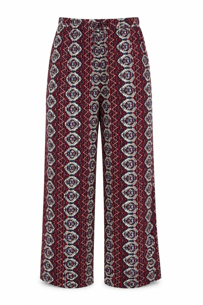 Breeze Eve Womens Purple Geometric Cotton Trousers Size S L27 in Regular Drawstring