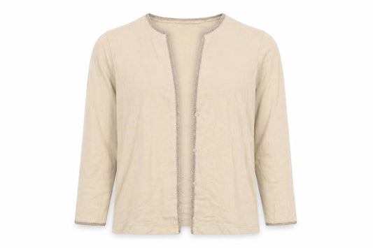 Front view of Next women’s beige round neck polyester cardigan jumper, size UK 12