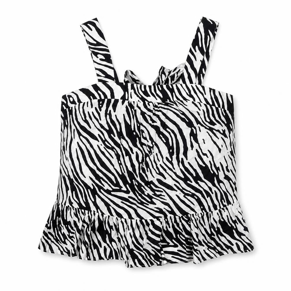 Marks and Spencer Womens White Animal Print Cotton Basic Blouse Size 16 Square Neck - Zebra Print