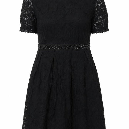 Yumi Womens Black Floral Nylon Shift Size 10 Round Neck Zip