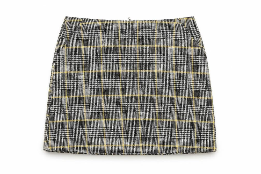 Brand Attic Womens Black Plaid Polyester A-Line Skirt Size 8 Zip